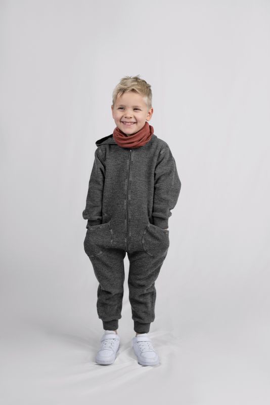 Engel kapuutsi ja lukuga  villakombe, Lava Grey Melange 98/104