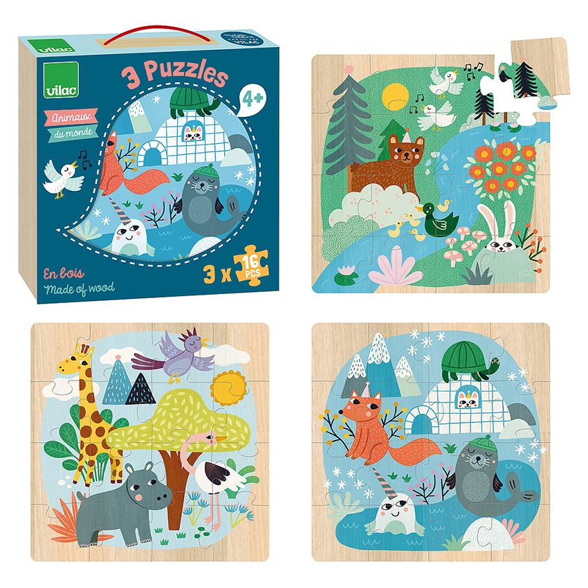 Vilac puidust pusle väikelastele Maailma loomad