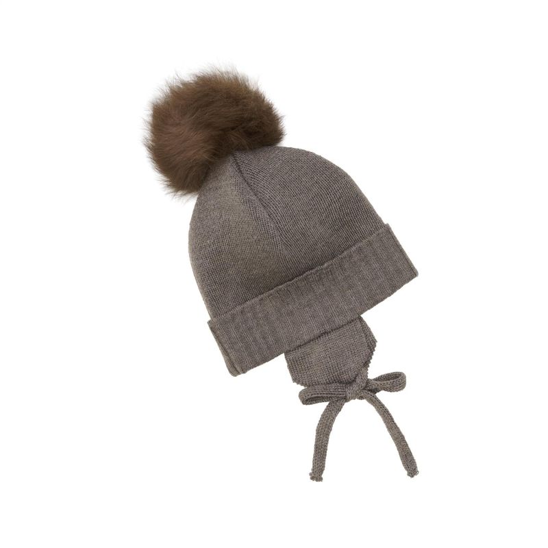 Huttelihut alpakavillane tutimüts Pompom Brown Melange